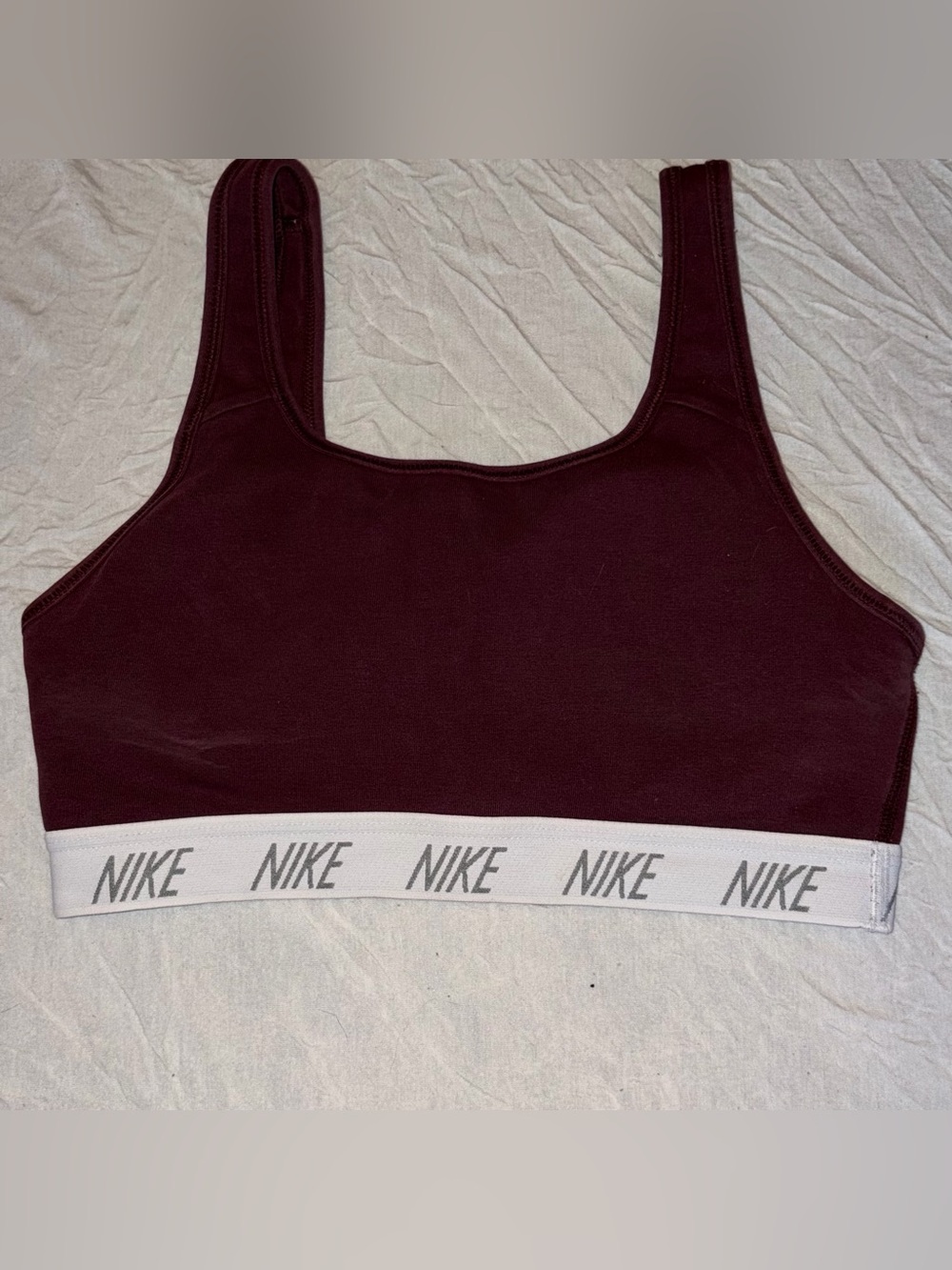 Vintage Nike Maroon Sports Bra with White Logo Band